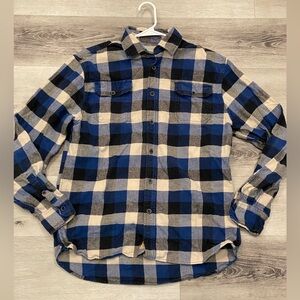 JACHS Men’s Blue, Black & White Long-Sleeve Flannel Button-Down Shirt Large Tall